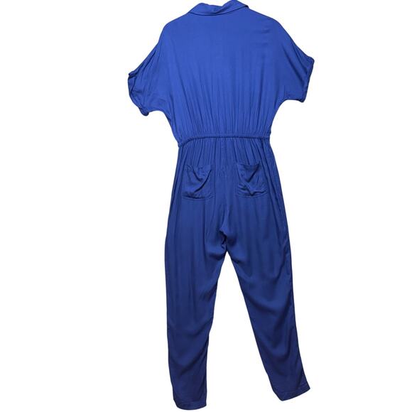 Roxy Blue Hawaiian Floral Short Sleeve Jumpsuit Pant Romper Women Medium - Picture 5 of 7